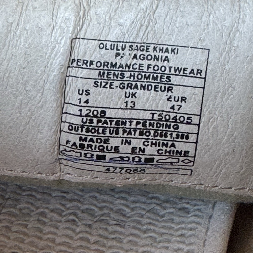 Size 13 - Patagonia Olulu Men's Hiking Shoes Sage Khaki Leather Hemp Low Top - Picture 6 of 11